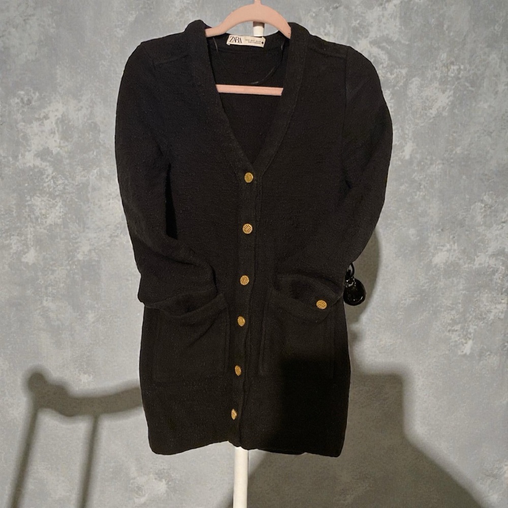 Zara Black Cardigan with Gold Buttons